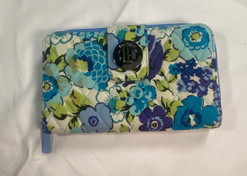 Vera Bradley Blue Floral Quilted RFID Turnlock Wallet